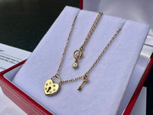 Load image into Gallery viewer, #642 - 14kt Yellow Gold, Diamond Heart Lock Pendant & 18” Chain