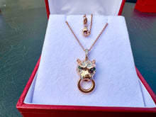 Load image into Gallery viewer, #610 - EFFY 14kt Rose Gold, Garnet & Diamond Panther Pendant & 16-18” Chain