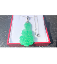 Load image into Gallery viewer, #539 - 14-18kt White Gold, Natural Jadeite Carved Buddha Pendant & Necklace