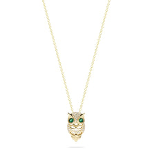 Load image into Gallery viewer, #611 - 14kt Yellow Gold, EFFY, Emerald & Diamond Owl Pendant Chain. 16-18”