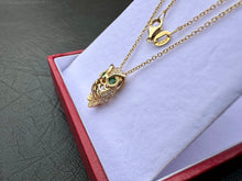 Load image into Gallery viewer, #611 - 14kt Yellow Gold, EFFY, Emerald & Diamond Owl Pendant Chain. 16-18”