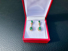 Load image into Gallery viewer, #744 - 14kt Yellow Gold, Natural Emerald & Diamond Earrings
