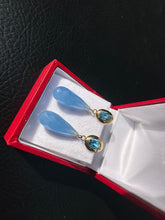 Load image into Gallery viewer, #313 - 14k Yellow Gold, Custom Drop Earrings, Blue Topaz & Blue Jadeite