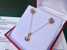 Load image into Gallery viewer, #720 - 14kt Yellow Gold, Tanzanite & Diamond Earrings, Pendant, 18" Necklace