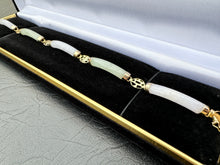 Load image into Gallery viewer, #308 - 14k Yellow Gold, Lavendar & Green Jadeite Custom Bracelet, Box Clasp, 8” Length