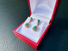 Load image into Gallery viewer, #744 - 14kt Yellow Gold, Natural Emerald & Diamond Earrings