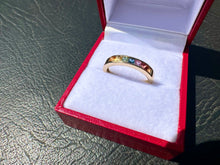 Load image into Gallery viewer, #706 - 14kt Yellow Gold, Sapphire Rainbow Band, Size 7