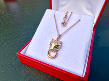 Load image into Gallery viewer, #610 - EFFY 14kt Rose Gold, Garnet & Diamond Panther Pendant & 16-18” Chain