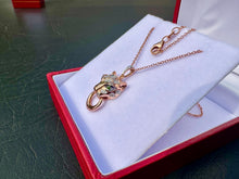 Load image into Gallery viewer, #610 - EFFY 14kt Rose Gold, Garnet & Diamond Panther Pendant & 16-18” Chain