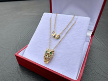 Load image into Gallery viewer, #611 - 14kt Yellow Gold, EFFY, Emerald & Diamond Owl Pendant Chain. 16-18”