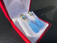 Load image into Gallery viewer, #313 - 14k Yellow Gold, Custom Drop Earrings, Blue Topaz & Blue Jadeite