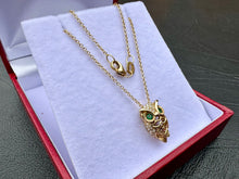 Load image into Gallery viewer, #611 - 14kt Yellow Gold, EFFY, Emerald & Diamond Owl Pendant Chain. 16-18”