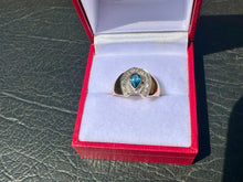 Load image into Gallery viewer, #708 - 10kt Yellow Gold, Sapphire Diamond Horseshoe Ring, Size 6.5