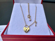 Load image into Gallery viewer, #642 - 14kt Yellow Gold, Diamond Heart Lock Pendant & 18” Chain