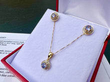 Load image into Gallery viewer, #720 - 14kt Yellow Gold, Tanzanite & Diamond Earrings, Pendant, 18" Necklace