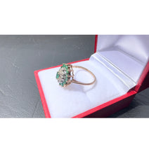 Load image into Gallery viewer, #491 - 10k Yellow Gold, Marquise Emerald & Diamond Ring, Size 6 1/4