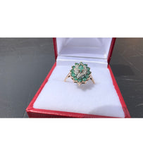 Load image into Gallery viewer, #491 - 10k Yellow Gold, Marquise Emerald & Diamond Ring, Size 6 1/4