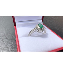 Load image into Gallery viewer, #518 - 14kt White Gold,Emerald & Diamond Ring, Size 7 1/4