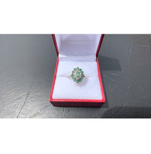 Load image into Gallery viewer, #491 - 10k Yellow Gold, Marquise Emerald & Diamond Ring, Size 6 1/4