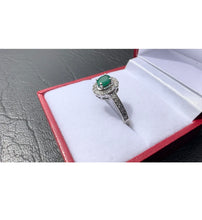 Load image into Gallery viewer, #518 - 14kt White Gold,Emerald & Diamond Ring, Size 7 1/4