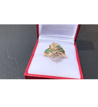 Load image into Gallery viewer, #480 - 14kt Yellow Gold, Custom Made Emerald & Diamond Cluster Ring, Size 6 3/4