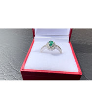 Load image into Gallery viewer, #518 - 14kt White Gold,Emerald & Diamond Ring, Size 7 1/4
