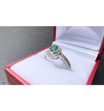 Load image into Gallery viewer, #518 - 14kt White Gold,Emerald & Diamond Ring, Size 7 1/4