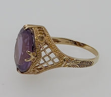 Load image into Gallery viewer, #312 - 14k Yellow Gold, Intricately Designed Filigree, Oval Cut Amethyst Ring, Size 9