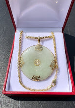 Load image into Gallery viewer, #309 - 14kt Yellow Good, 20ct Jadeite, Goodluck &amp; Fortune Pendant, 1.5” w/ 18” 10k Necklace
