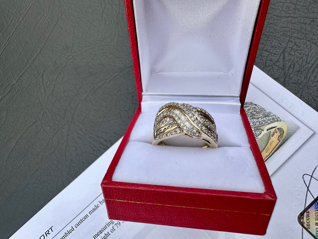 #717 - 10kt Yellow Gold, 1.00ct Multi Row Wave Diamond Ring, Size 7