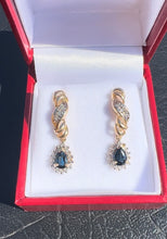 Load image into Gallery viewer, #412 - 14k Yellow Gold, Pear Cut Sapphire &amp; Diamond Push Back Studs

