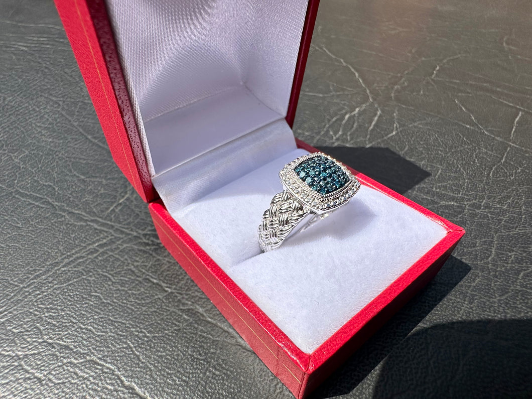 #659 - 1/4CT Blue Diamond Ring, Size 8, .925
