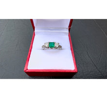 Load image into Gallery viewer, #575 - 18kt White Gold, Birks Emerald &amp; Diamond Ring, Size 7 3/4

