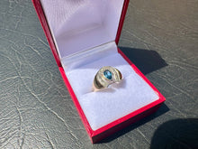 Load image into Gallery viewer, #708 - 10kt Yellow Gold, Sapphire Diamond Horseshoe Ring, Size 6.5
