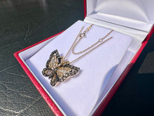 Load image into Gallery viewer, #725 - 10-14kt Butterfly &amp; Gold Necklace 17-18”, Diamond &amp; Quartz
