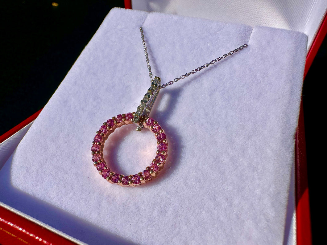 #733 - 18” 14kt White & Yellow Gold, Sapphire & Diamond Necklace & Pendant