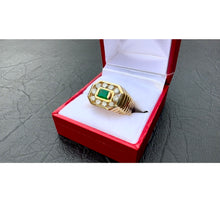 Load image into Gallery viewer, #574 - 14k Yellow Gold, 1.02 ct Diamond &amp; .42ct Emerald Ring, Size 8 3/4
