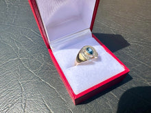 Load image into Gallery viewer, #708 - 10kt Yellow Gold, Sapphire Diamond Horseshoe Ring, Size 6.5

