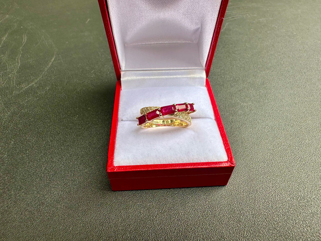 #735 - 14kt Yellow Gold, EFFY Ruby & Diamond Ring, Size 7