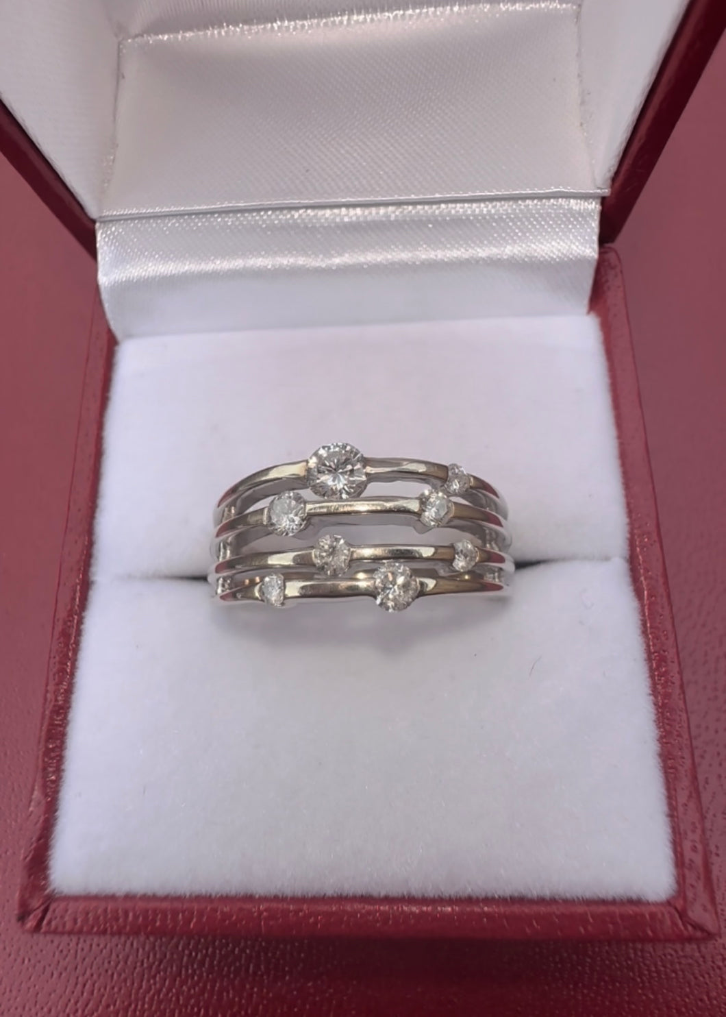 #428 - 0.57 CTW Diamond Layered Orbit Ring in 14k White Gold, Size 7 1/4