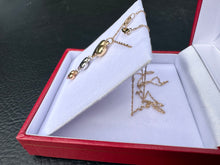 Load image into Gallery viewer, #764 - Triple Heart Linear Drop Pendant in 10K Tri-Tone Gold 18”
