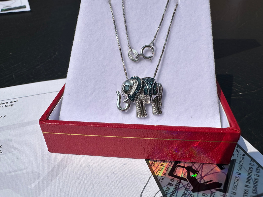 #660 - Blue Diamond Elephant Pendant & 18” Sterling Chain