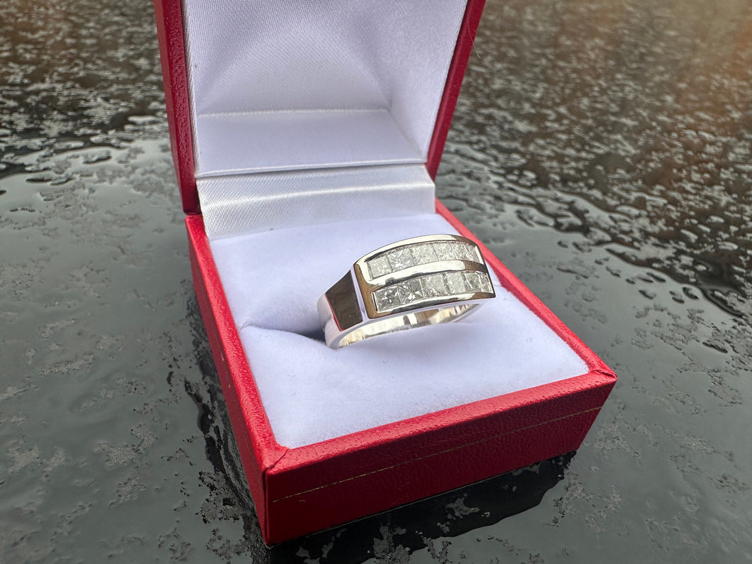 #569 - 18kt White Gold, 1.25ct Princess Cut Diamond Band, Size 9