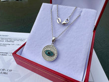 Load image into Gallery viewer, #651 - 14kt Gold, White, Black &amp; Blue Diamond Evil Eye Pendant, 18” Chain
