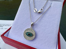Load image into Gallery viewer, #651 - 14kt Gold, White, Black &amp; Blue Diamond Evil Eye Pendant, 18” Chain
