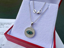 Load image into Gallery viewer, #651 - 14kt Gold, White, Black &amp; Blue Diamond Evil Eye Pendant, 18” Chain
