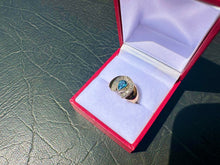 Load image into Gallery viewer, #708 - 10kt Yellow Gold, Sapphire Diamond Horseshoe Ring, Size 6.5
