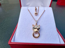 Load image into Gallery viewer, #610 - EFFY 14kt Rose Gold, Garnet &amp; Diamond Panther Pendant &amp; 16-18” Chain
