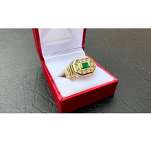 Load image into Gallery viewer, #574 - 14k Yellow Gold, 1.02 ct Diamond &amp; .42ct Emerald Ring, Size 8 3/4
