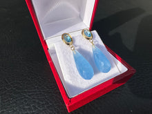 Load image into Gallery viewer, #313 - 14k Yellow Gold, Custom Drop Earrings, Blue Topaz &amp; Blue Jadeite
